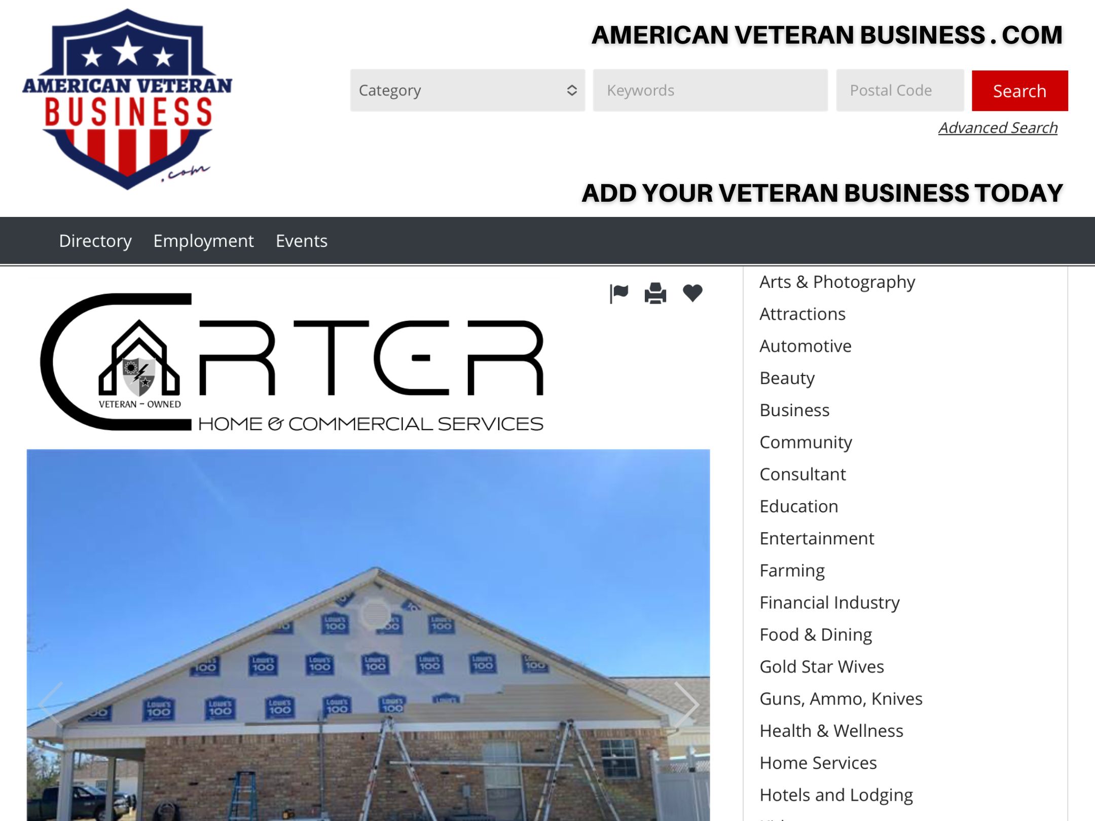 Carter Home and Commercial on AmericanVeteranBusiness.com