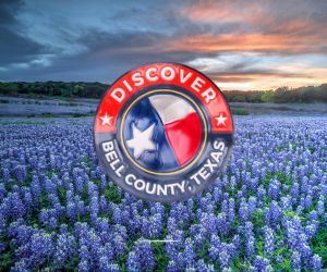 Discover Bell County logo in Belton, Texas field of flowers